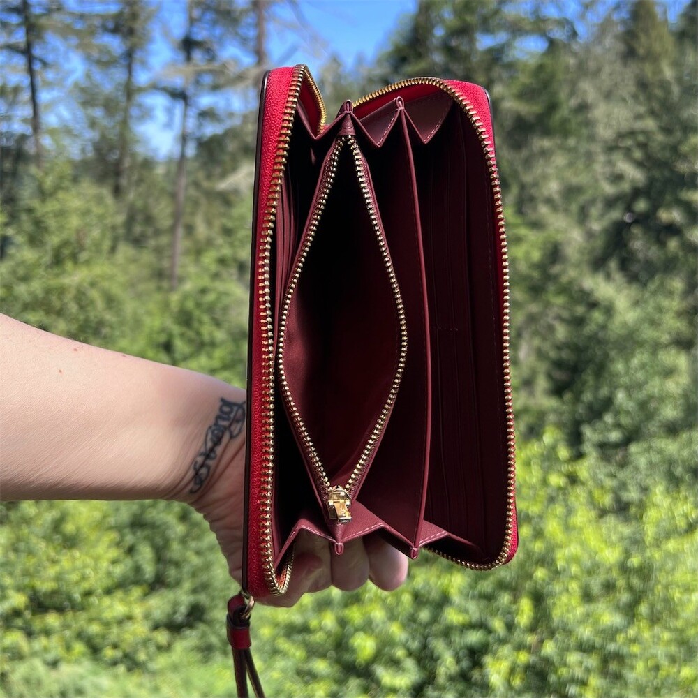 COACH Long Zip-Around Red Pebble Leather Wristlet Wallet Gold Hardware AUTHENTIC - Picture 9 of 14